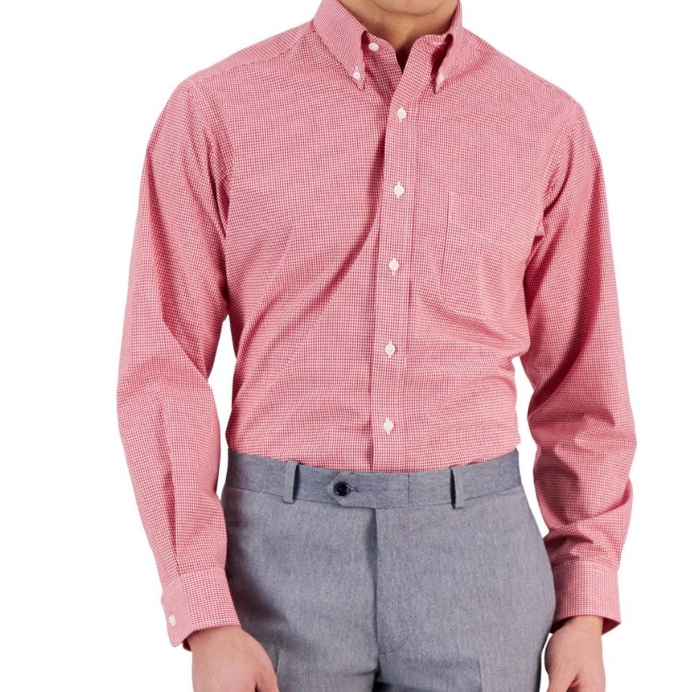 Club Room Mens Classic Fit Button Down Shirt Jester Red 17 1/2 neck. 34/35 NEW